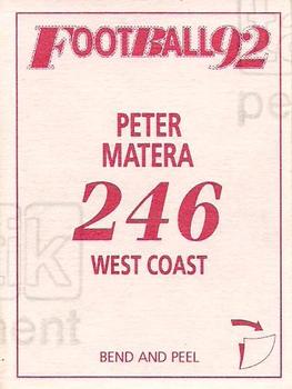 1992 Select AFL Stickers #246 Peter Matera Back